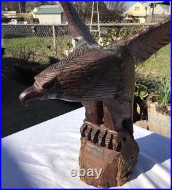 Vtg Hand Carved Wood American Bald Eagle Sculpture Statue Carving 20 25 OOAK