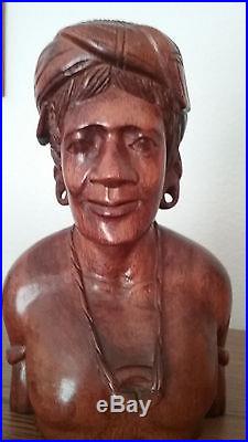 Vtg Hand Carved Wood Igorot Tribe Woman & Man Bust Philippines Sculpture Statues