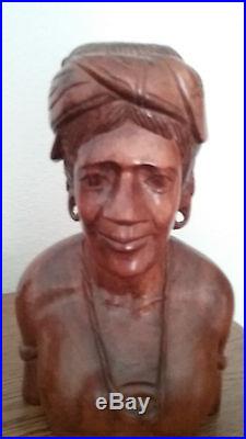 Vtg Hand Carved Wood Igorot Tribe Woman & Man Bust Philippines Sculpture Statues