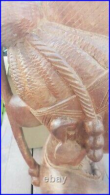 Vtg Hand Carved Wood Woman Sculpture Guinea African Art Head Statue Bust 22 tal