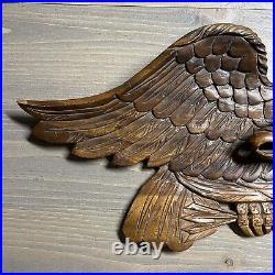 Vtg Hand Carved Wooden American Eagle with Arrows and Shield Wall Hanging Plaque