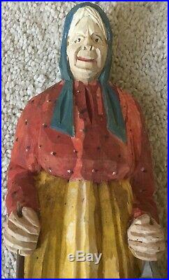 Vtg Hand Carved Wooden Signed A Thibault Old Man Woman Statue Folk Art Sculpture