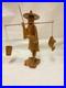 Vtg. Japanese Hand-Carved Wood Sculpture Of Fishing Man