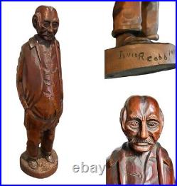 Vtg Junior Cobb Signed Wood Carving of Old Man 70s Ozark Folk Art 18.5 Hillfolk