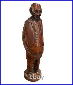 Vtg Junior Cobb Signed Wood Carving of Old Man 70s Ozark Folk Art 18.5 Hillfolk