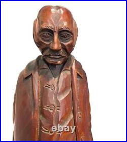 Vtg Junior Cobb Signed Wood Carving of Old Man 70s Ozark Folk Art 18.5 Hillfolk