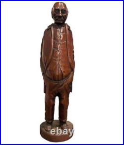 Vtg Junior Cobb Signed Wood Carving of Old Man 70s Ozark Folk Art 18.5 Hillfolk