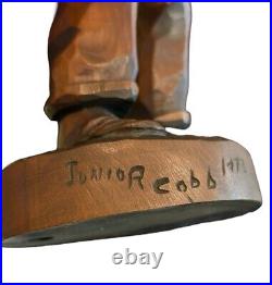 Vtg Junior Cobb Signed Wood Carving of Old Man 70s Ozark Folk Art 18.5 Hillfolk