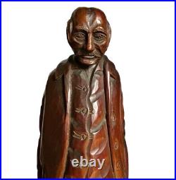 Vtg Junior Cobb Signed Wood Carving of Old Man 70s Ozark Folk Art 18.5 Hillfolk