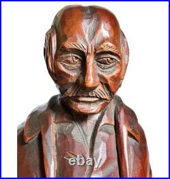 Vtg Junior Cobb Signed Wood Carving of Old Man 70s Ozark Folk Art 18.5 Hillfolk