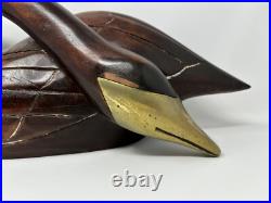 Vtg Large Mid Century Modern Wooden Swan Sculpture Goose Brass Beak 14 MCM Wood
