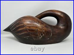 Vtg Large Mid Century Modern Wooden Swan Sculpture Goose Brass Beak 14 MCM Wood
