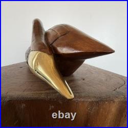 Vtg Large Mid Century Modern Wooden Swan Sculpture Goose Brass Beak 17 MCM Wood