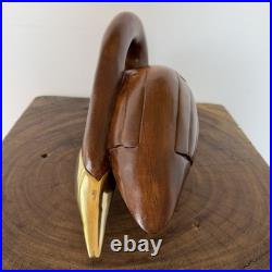 Vtg Large Mid Century Modern Wooden Swan Sculpture Goose Brass Beak 17 MCM Wood