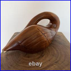 Vtg Large Mid Century Modern Wooden Swan Sculpture Goose Brass Beak 17 MCM Wood