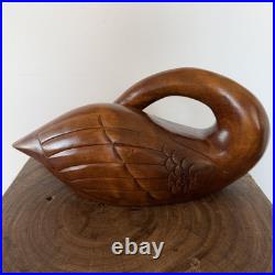 Vtg Large Mid Century Modern Wooden Swan Sculpture Goose Brass Beak 17 MCM Wood