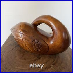 Vtg Large Mid Century Modern Wooden Swan Sculpture Goose Brass Beak 17 MCM Wood