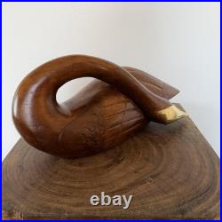 Vtg Large Mid Century Modern Wooden Swan Sculpture Goose Brass Beak 17 MCM Wood