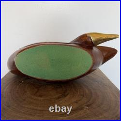 Vtg Large Mid Century Modern Wooden Swan Sculpture Goose Brass Beak 17 MCM Wood