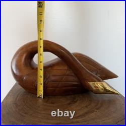 Vtg Large Mid Century Modern Wooden Swan Sculpture Goose Brass Beak 17 MCM Wood