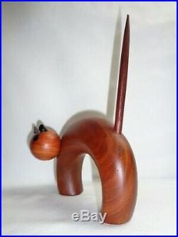 Vtg Mid Century Danish Modern Cat Figurine Wood Sculpture Eames Era