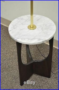 Vtg Mid Century Italian Modern Marble Walnut Brass Sculptural Floor Lamp Table