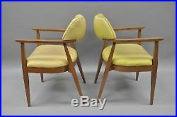 Vtg Mid Century Modern Vinyl Office Arm Chairs Sculptural Laminate Frame Pair A