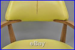 Vtg Mid Century Modern Vinyl Office Arm Chairs Sculptural Laminate Frame Pair A