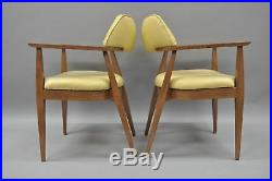 Vtg Mid Century Modern Vinyl Office Arm Chairs Sculptural Laminate Frame Pair B