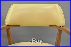 Vtg Mid Century Modern Vinyl Office Arm Chairs Sculptural Laminate Frame Pair B