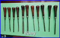Vtg Millers Falls #3 Best Wood Carving Tool Chisels Set with Rosewood Handle & Box
