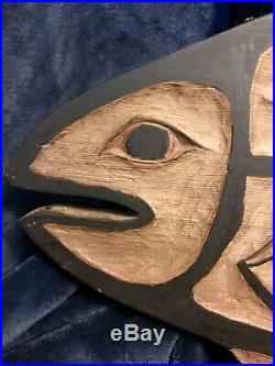Vtg Native Northwest Coast Carved Wood Figure Orca Fish Statue Sculpture 24