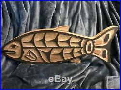 Vtg Native Northwest Coast Carved Wood Figure Orca Fish Statue Sculpture 24