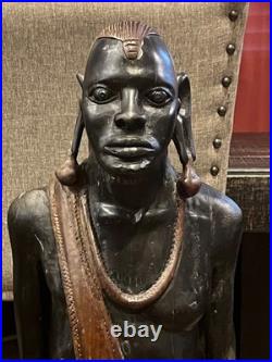 Vtg Pair of Solid Carved Wood African Couple Statue Sculpture 36'' PLEASE READ