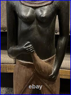 Vtg Pair of Solid Carved Wood African Couple Statue Sculpture 36'' PLEASE READ