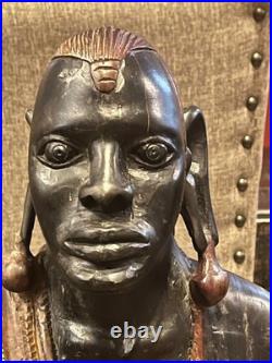 Vtg Pair of Solid Carved Wood African Couple Statue Sculpture 36'' PLEASE READ Vtg Pair of Solid Carved Wood African Couple Statue Sculpture 36'' PLEASE READ