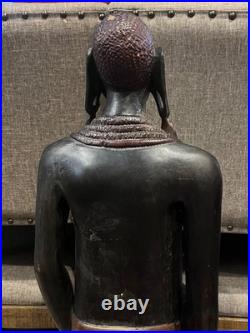 Vtg Pair of Solid Carved Wood African Couple Statue Sculpture 36'' PLEASE READ