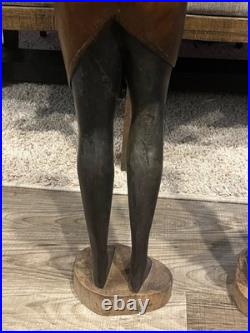 Vtg Pair of Solid Carved Wood African Couple Statue Sculpture 36'' PLEASE READ
