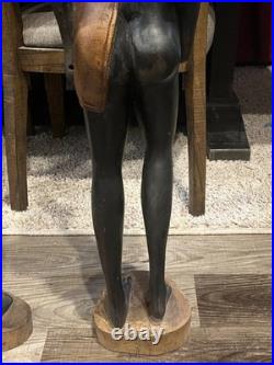 Vtg Pair of Solid Carved Wood African Couple Statue Sculpture 36'' PLEASE READ