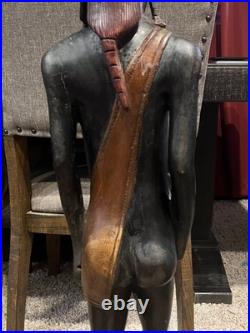 Vtg Pair of Solid Carved Wood African Couple Statue Sculpture 36'' PLEASE READ