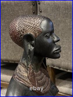 Vtg Pair of Solid Carved Wood African Couple Statue Sculpture 36'' PLEASE READ Vtg Pair of Solid Carved Wood African Couple Statue Sculpture 36'' PLEASE READ