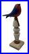 Vtg. Pennsylvania Folk Art Wood Carving Painted Bird on Stand Signed C-VP c. 1998