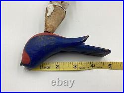 Vtg. Pennsylvania Folk Art Wood Carving Painted Bird on Stand Signed C-VP c. 1998