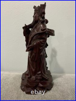Vtg Possibly Antique Chinese Wood Carving Statue Immortal Man with Ruyi & Woman