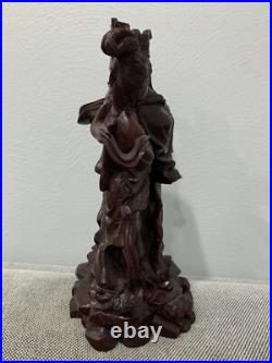 Vtg Possibly Antique Chinese Wood Carving Statue Immortal Man with Ruyi & Woman