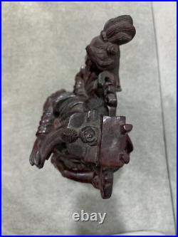 Vtg Possibly Antique Chinese Wood Carving Statue Immortal Man with Ruyi & Woman