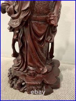 Vtg Possibly Antique Chinese Wood Carving Statue Immortal Man with Ruyi & Woman