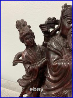 Vtg Possibly Antique Chinese Wood Carving Statue Immortal Man with Ruyi & Woman