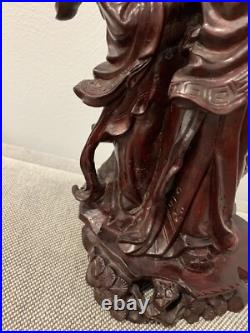 Vtg Possibly Antique Chinese Wood Carving Statue Immortal Man with Ruyi & Woman