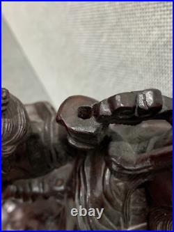Vtg Possibly Antique Chinese Wood Carving Statue Immortal Man with Ruyi & Woman